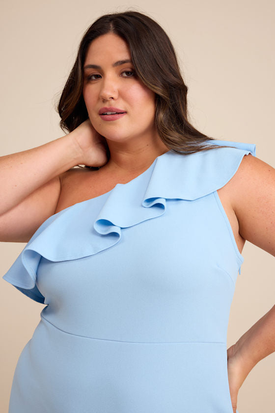 Last Forever Powder Blue One-Shoulder Ruffle Maxi Dress