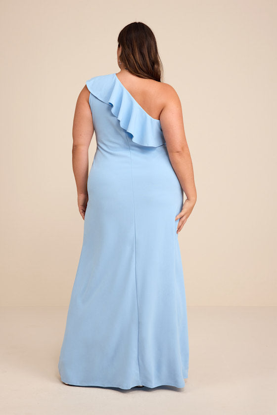 Last Forever Powder Blue One-Shoulder Ruffle Maxi Dress