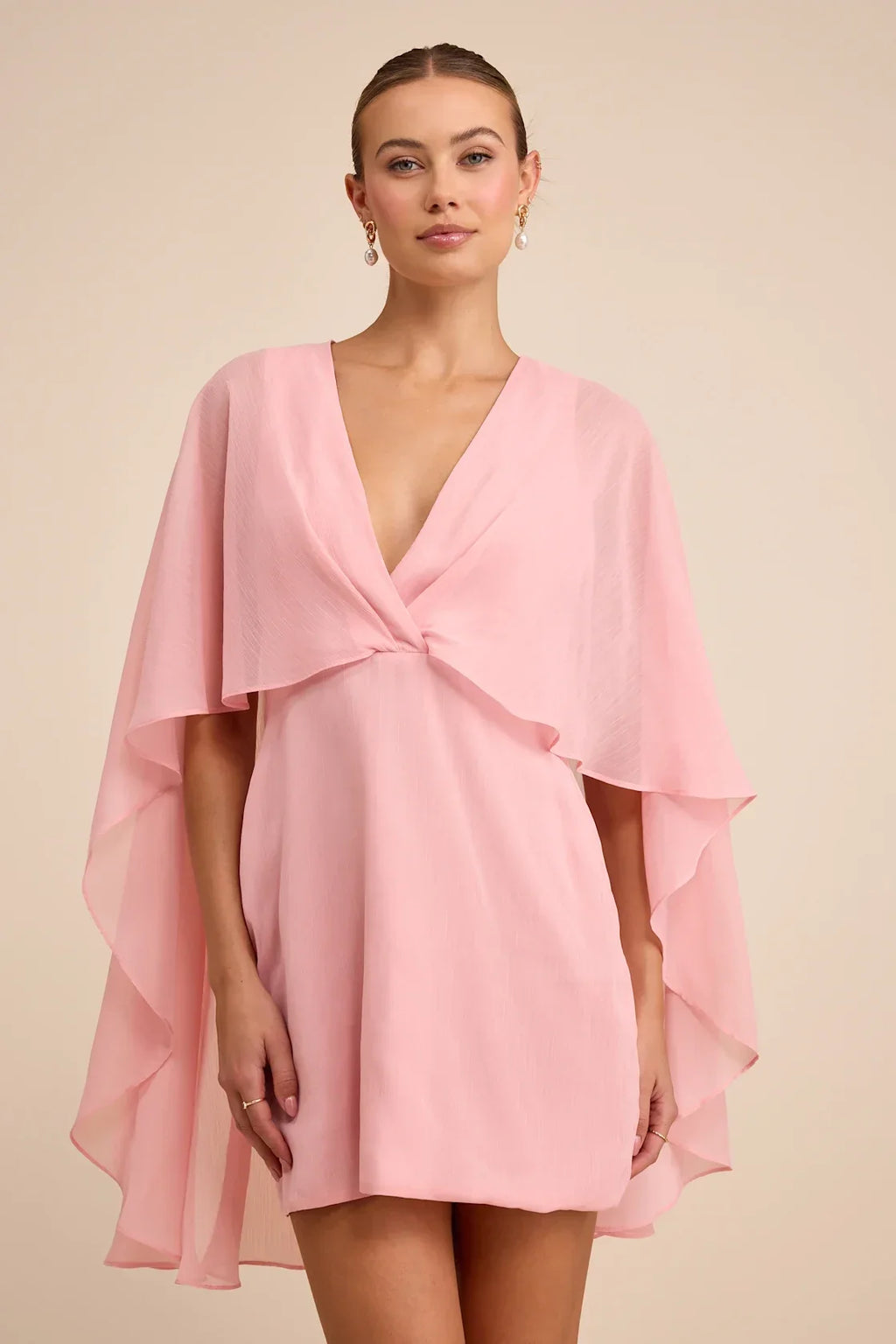 Jolia Light Pink Cape V-Neck Mini Dress