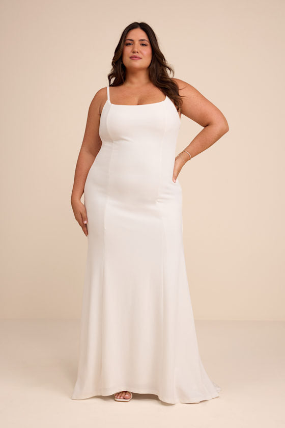 Blessed Romance White Sleeveless Button Back Mermaid Maxi Dress