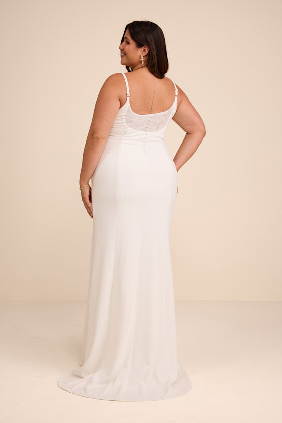 Blessed Romance White Sleeveless Button Back Mermaid Maxi Dress