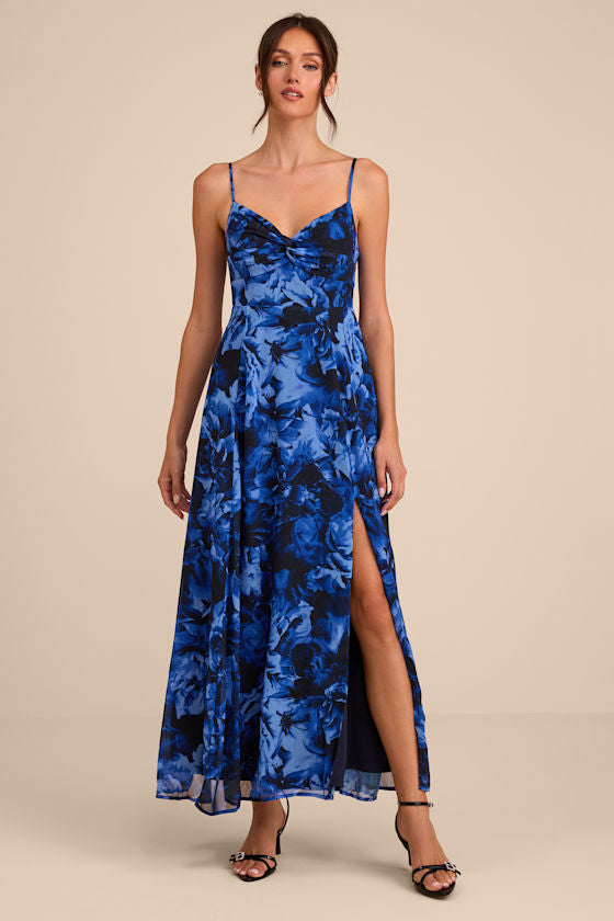 Beautiful Soul Blue Floral Print Twist-Front Maxi Dress