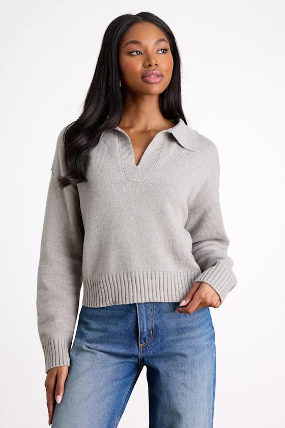 Cozy Forecast Heather Grey Collared Pullover Sweater