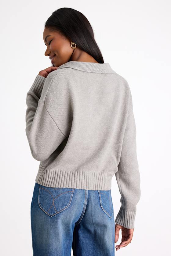 Cozy Forecast Heather Grey Collared Pullover Sweater