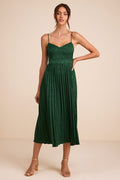 Regal Romance Emerald Floral Jacquard Pleated Satin Midi Dress
