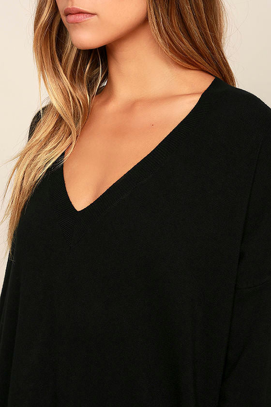 Ticket to Cozy Black Oversized Sweater
