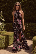 Flawlessly Gorgeous Green Burnout Floral Halter Maxi Dress