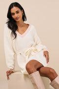 Cuddly Forecast Ivory Long Sleeve Belted Sweater Mini Dress