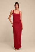Glamorous Disposition Rust Ruched Maxi Dress