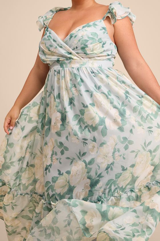 Soiree Perfection Light Blue Floral Ruffled Tiered Maxi Dress