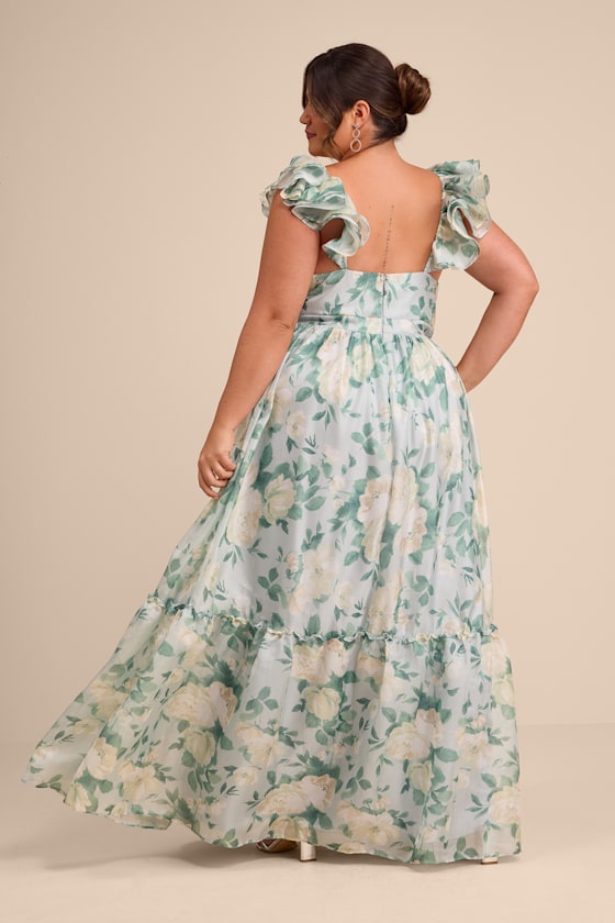 Soiree Perfection Light Blue Floral Ruffled Tiered Maxi Dress