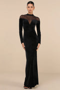 Exemplary Allure Black Velvet Mock Neck Long Sleeve Maxi Dress