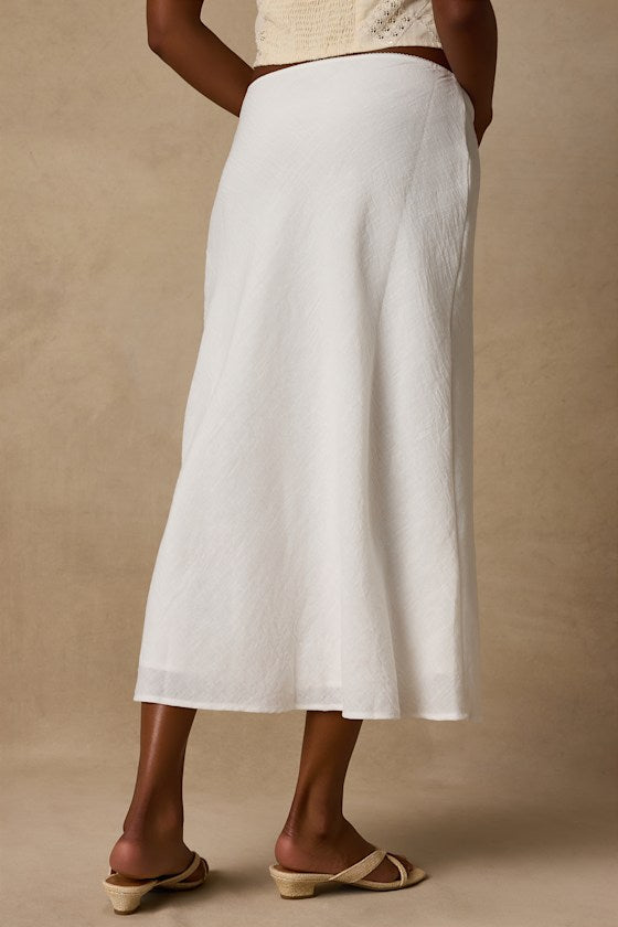 Pleasant Poise White High-Rise A-Line Midi Skirt