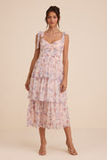 Flirtatious Radiance Blush Pink Floral Mesh Bustier Midi Dress