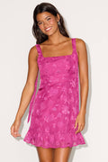 No One Prettier Magenta Floral Embroidered Tie-Strap Mini Dress
