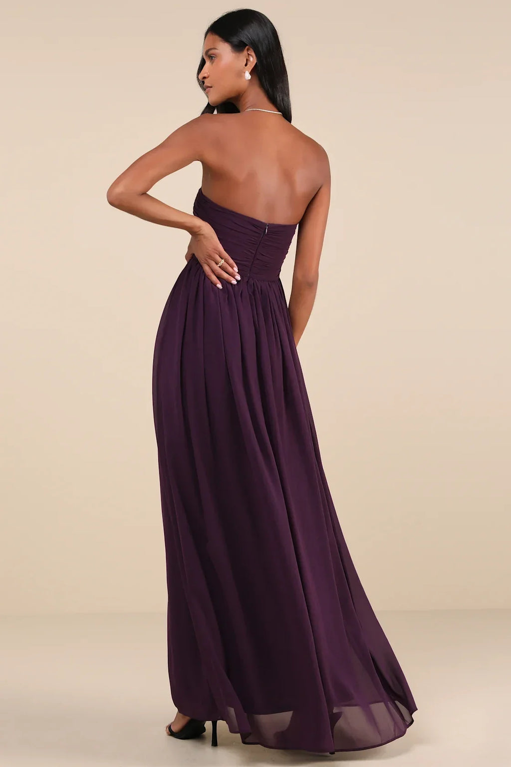 Luxe Favorite Peach Pink Strapless Ruched Maxi Dress