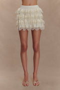 Margaret Lace Ruffle Mini Skort - Cream