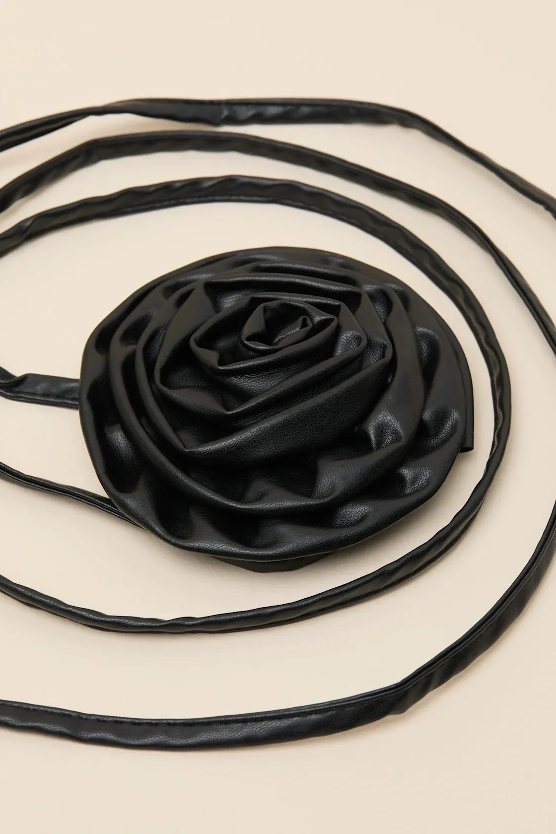 Medea Black Vegan Leather Rosette Cord Belt