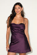 Luxe Simplicity Dark Plum Satin Lace-Up Mini Dress