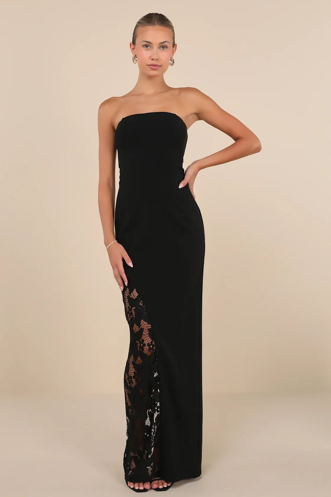 Irresistible Attitude Red Strapless Lace Column Maxi Dress