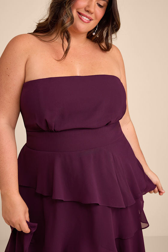 Gorgeous Essence Dark Purple Strapless Tiered Maxi Dress