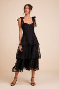 Glamorous Sweetie Black Burnout Tie-Strap Bustier Midi Dress