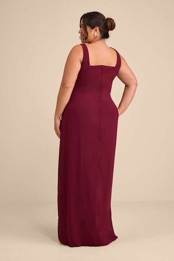 Glamorous Disposition Burgundy Ruched Maxi Dress