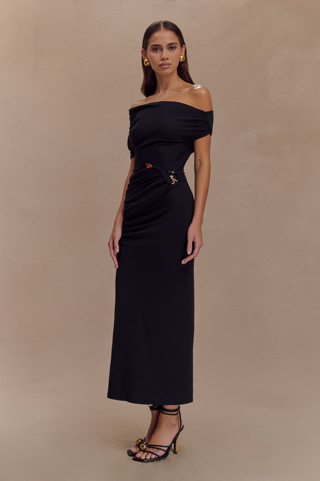 Kendra Scuba Jersey Midi Dress With Hardware - Black