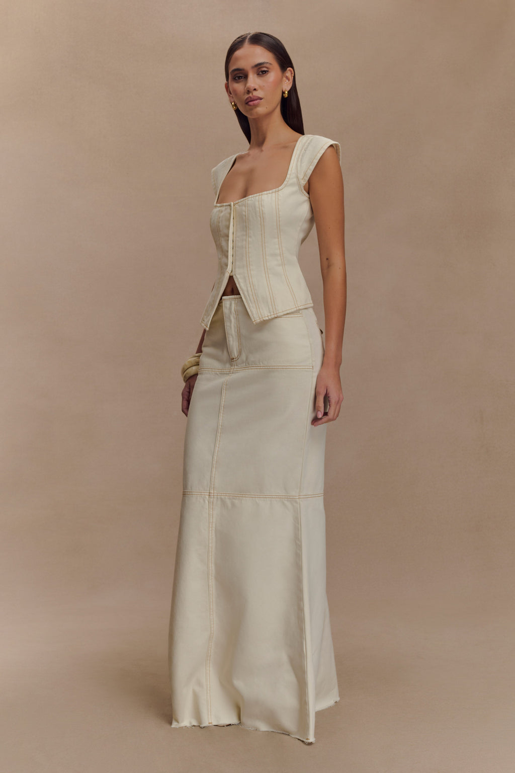Loretta Denim Maxi Skirt - Ecru