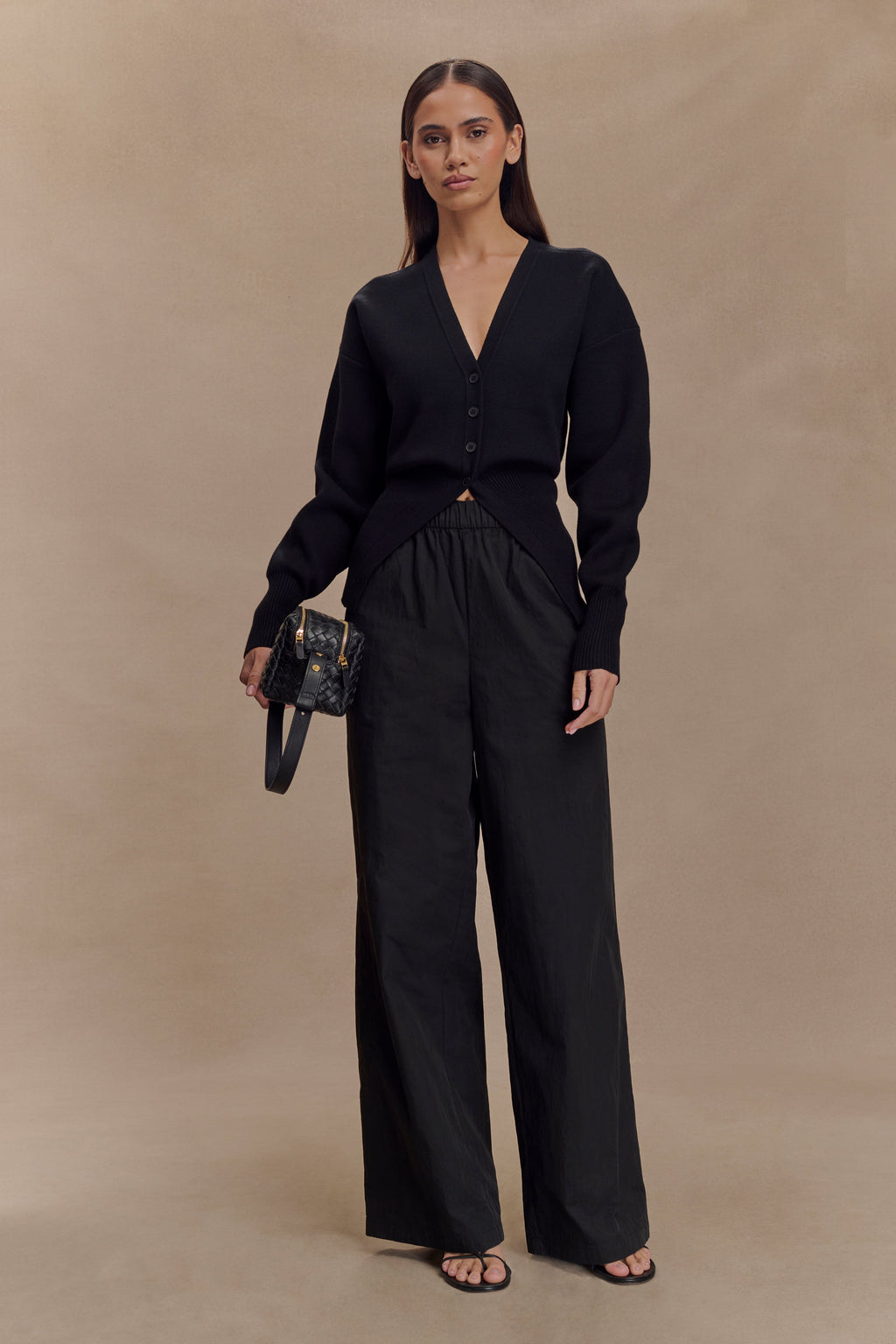 Alexia Buttoned Oversized Cardigan - Black