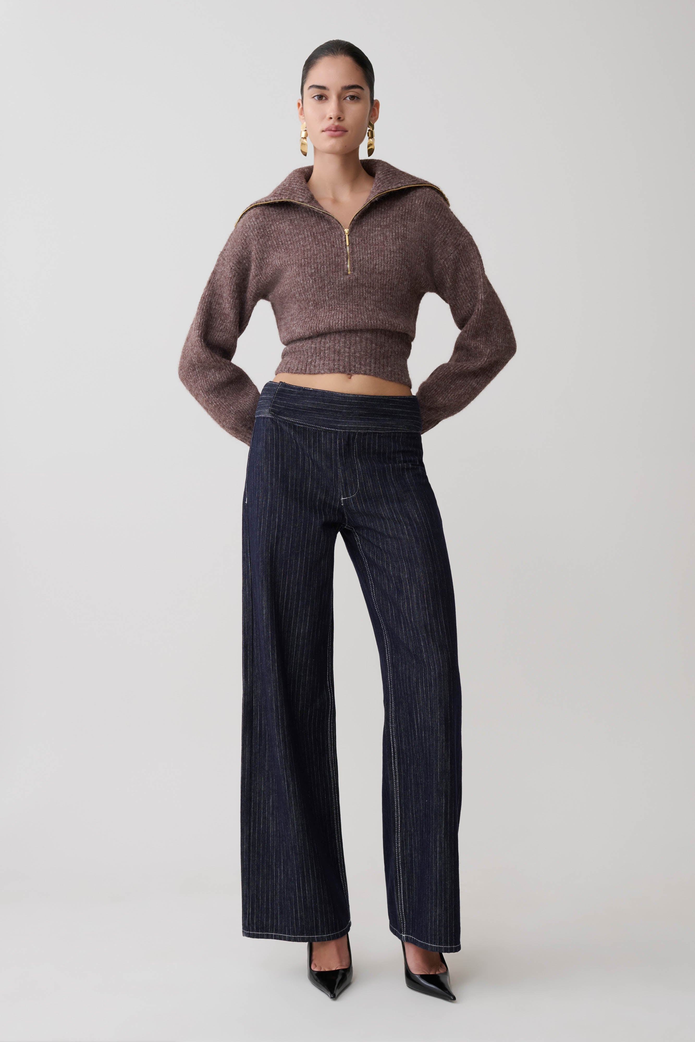 Skylaine Zip Knit Jumper - Brown Marle