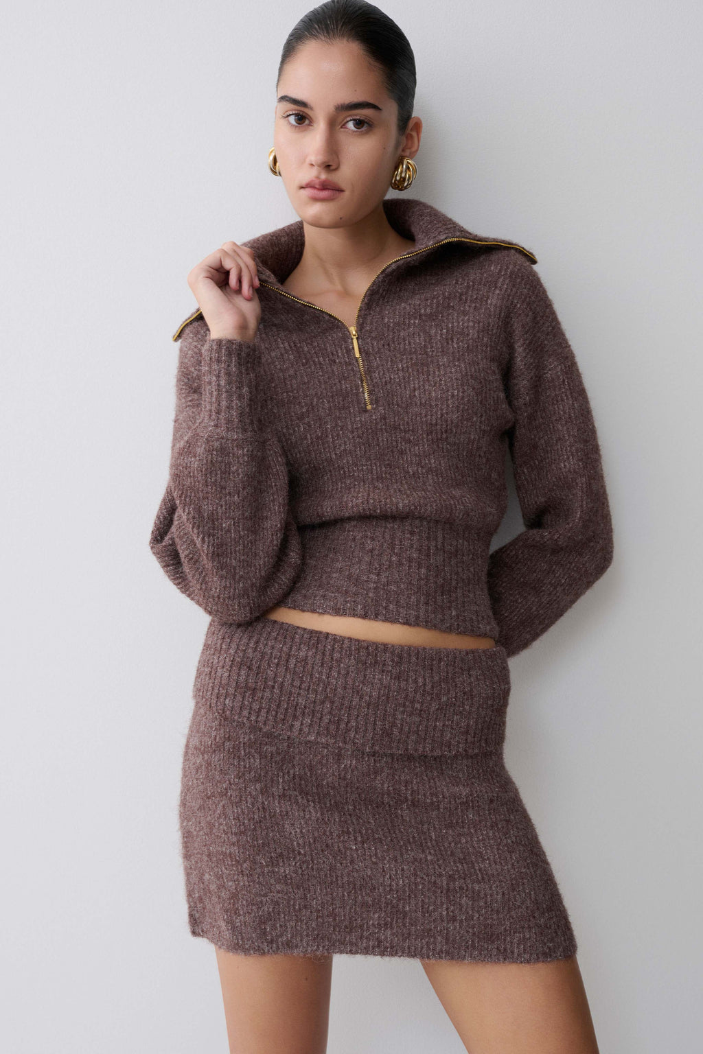 Skylaine Zip Knit Jumper - Brown Marle