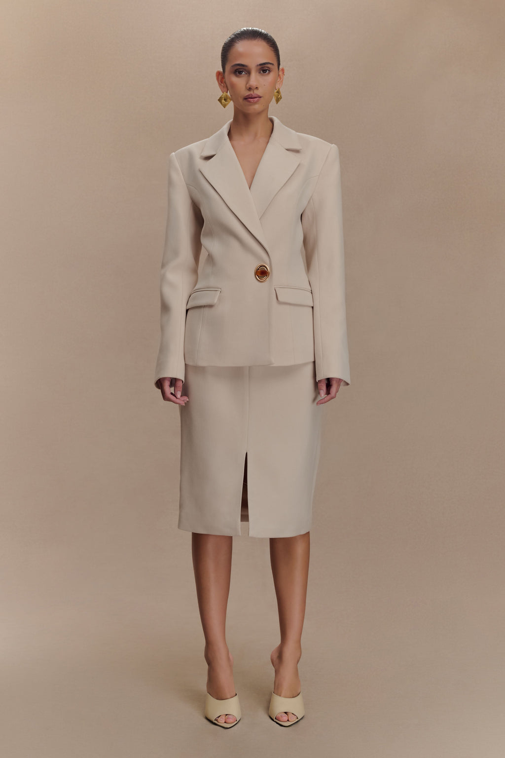 Max Cinched Waist Blazer - Ivory Stone