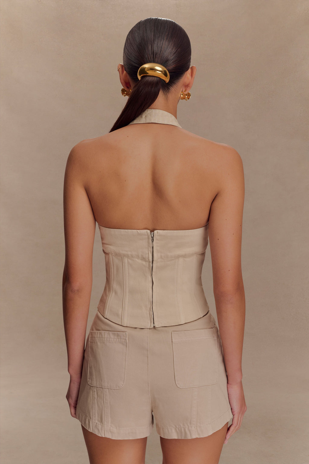 Meadow Denim Corset Halter Top - Stone Wash