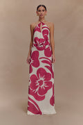 Katalina Chiffon Maxi Skirt - Red Deco Fleur Print