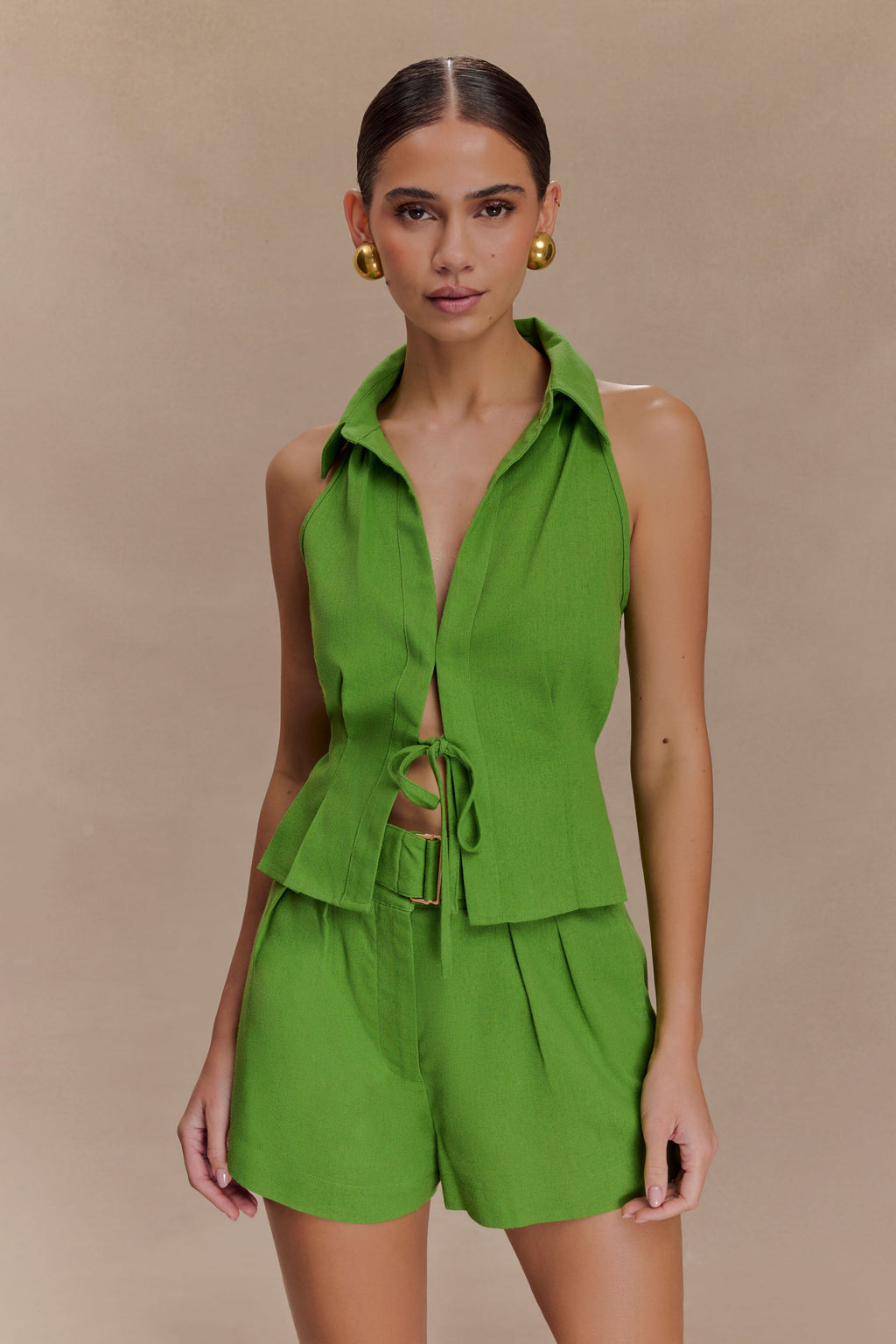 Scout Linen Belted Shorts - Green