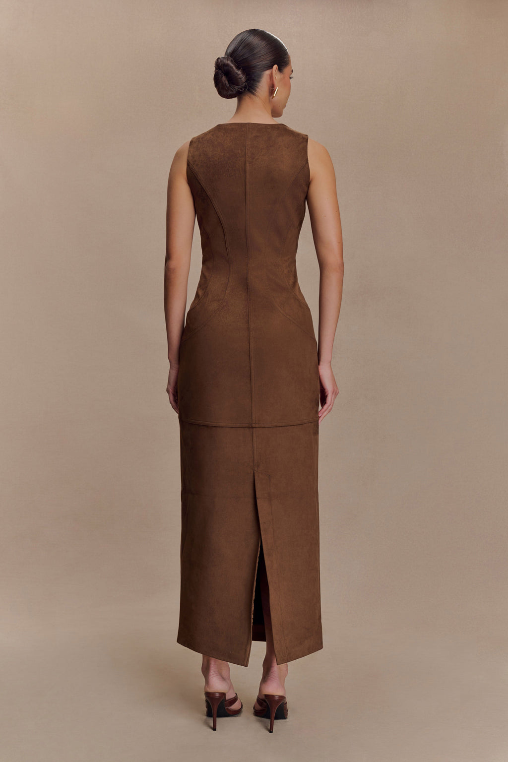 Liam Faux Suede Maxi Dress - Dark Chocolate