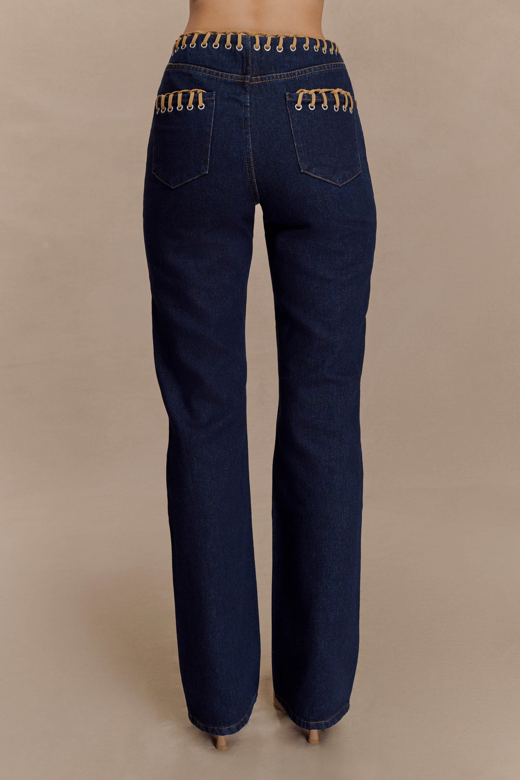 Meryl Lace Up Denim Jean - Indigo Blue