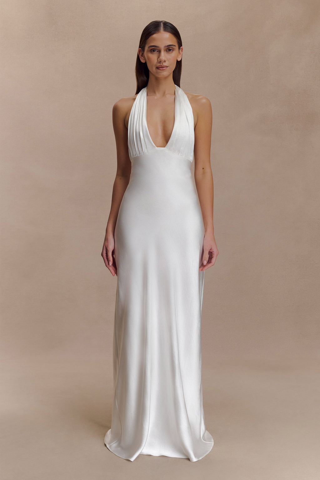 Alice Satin Halter Maxi Dress - White