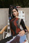 Soraya Long Sleeve Mesh Maxi Dress - Multi Fluid Reverie Print