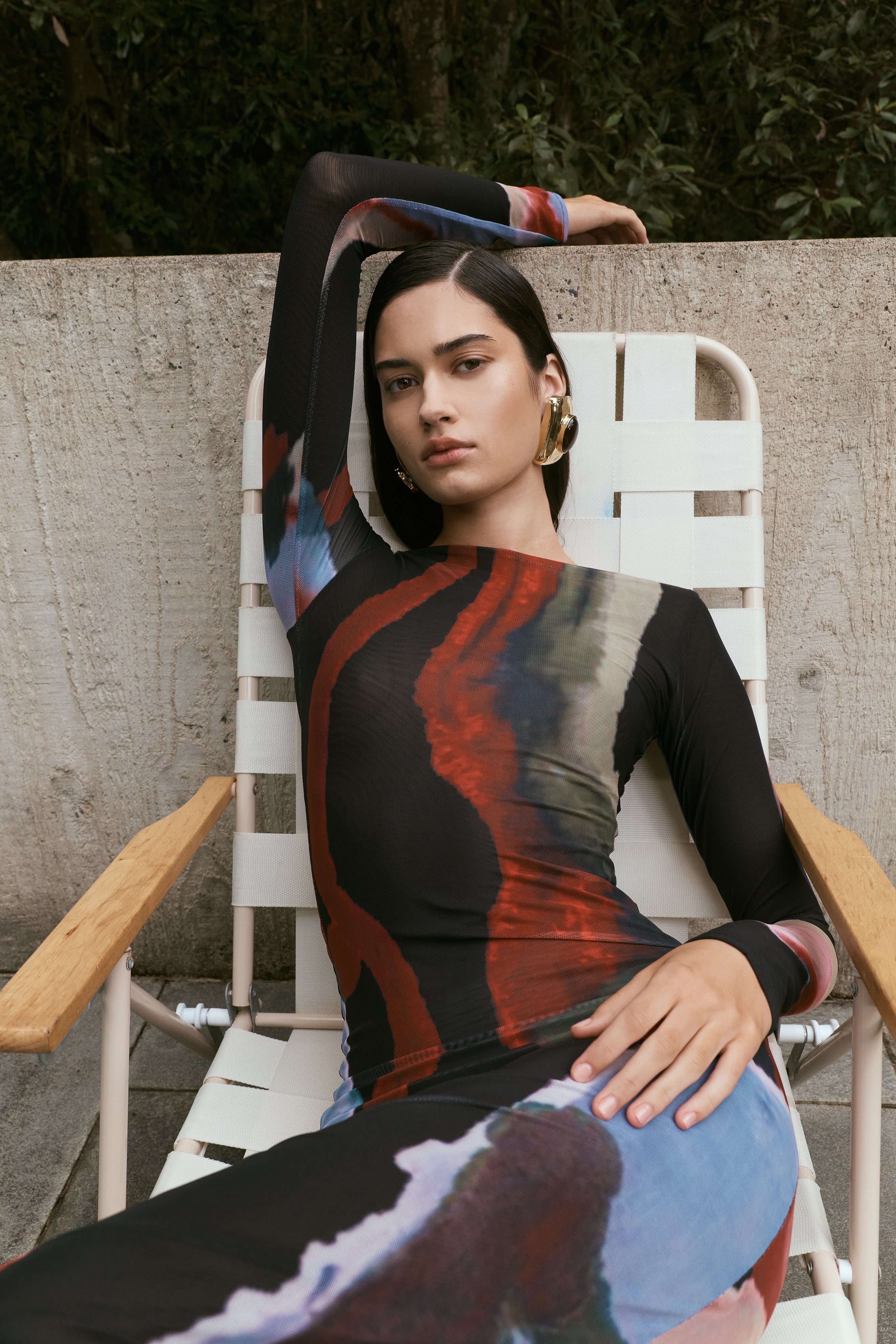 Soraya Long Sleeve Mesh Maxi Dress - Multi Fluid Reverie Print