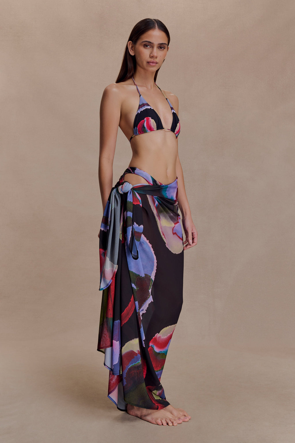 Evie Chiffon Sarong - Multi Fluid Reverie Print