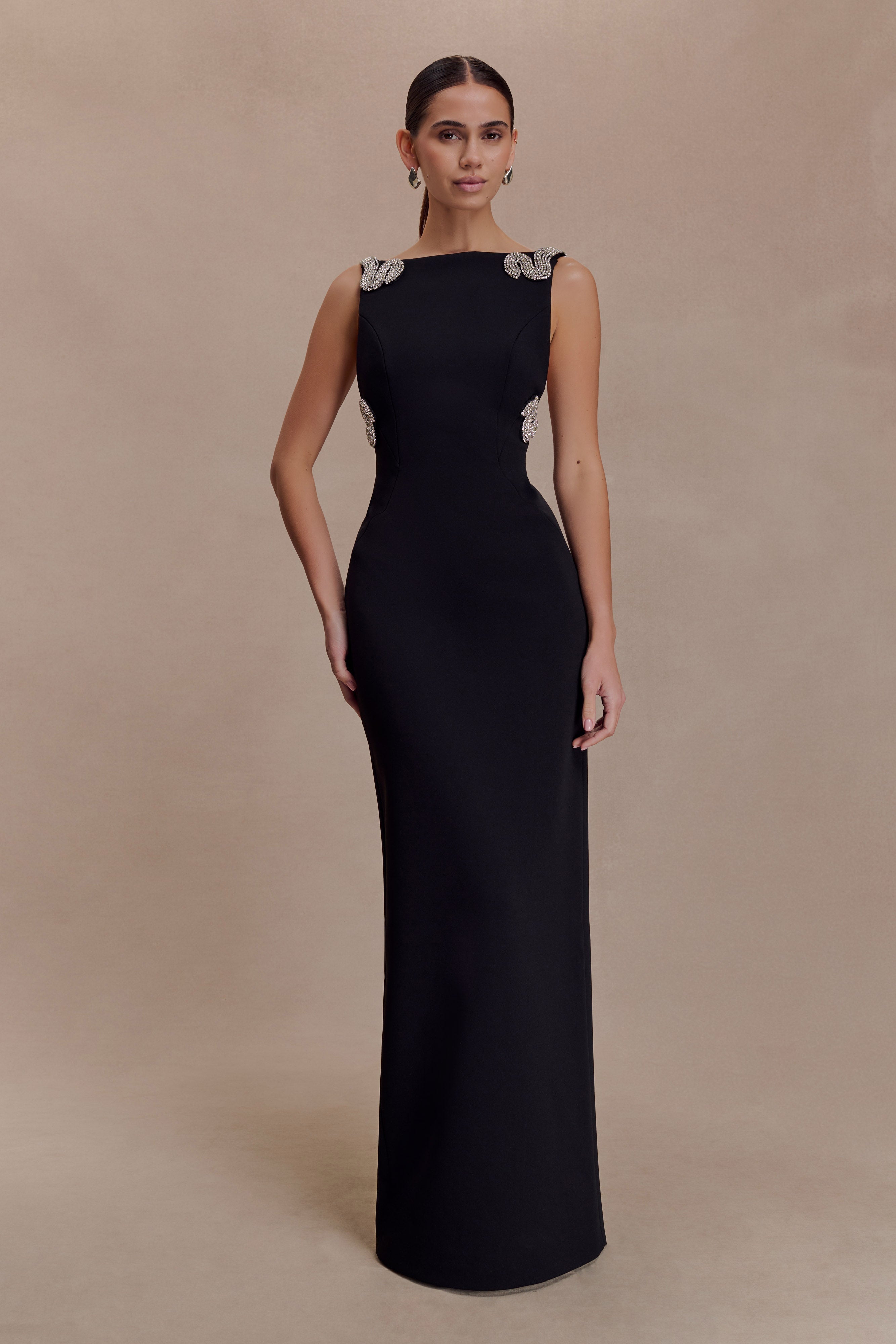 Lorde Embellished Crepe Maxi Dress - Black