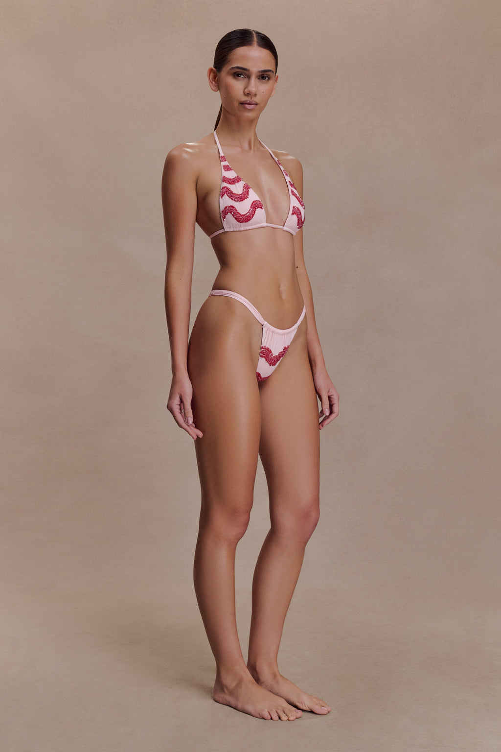 Robyn Beaded Triangle Bikini Top - Pink