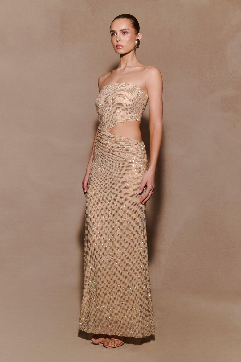 Starla Strapless Diamante Maxi Dress - Gold