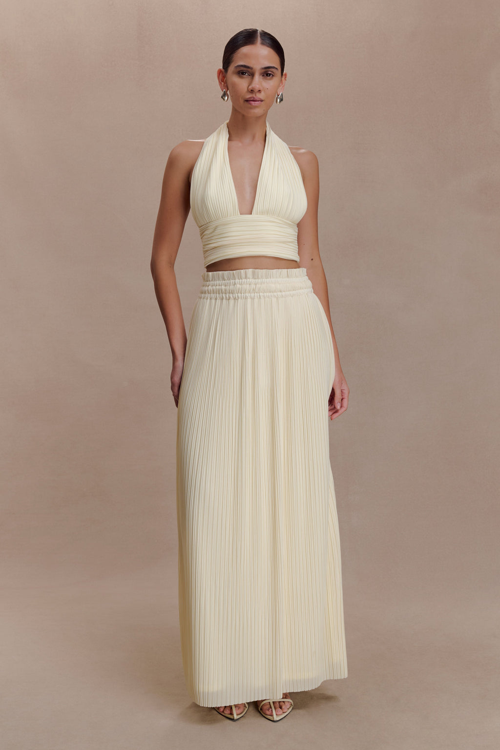 Amaris Gathered Plisse Maxi Skirt - Lemon