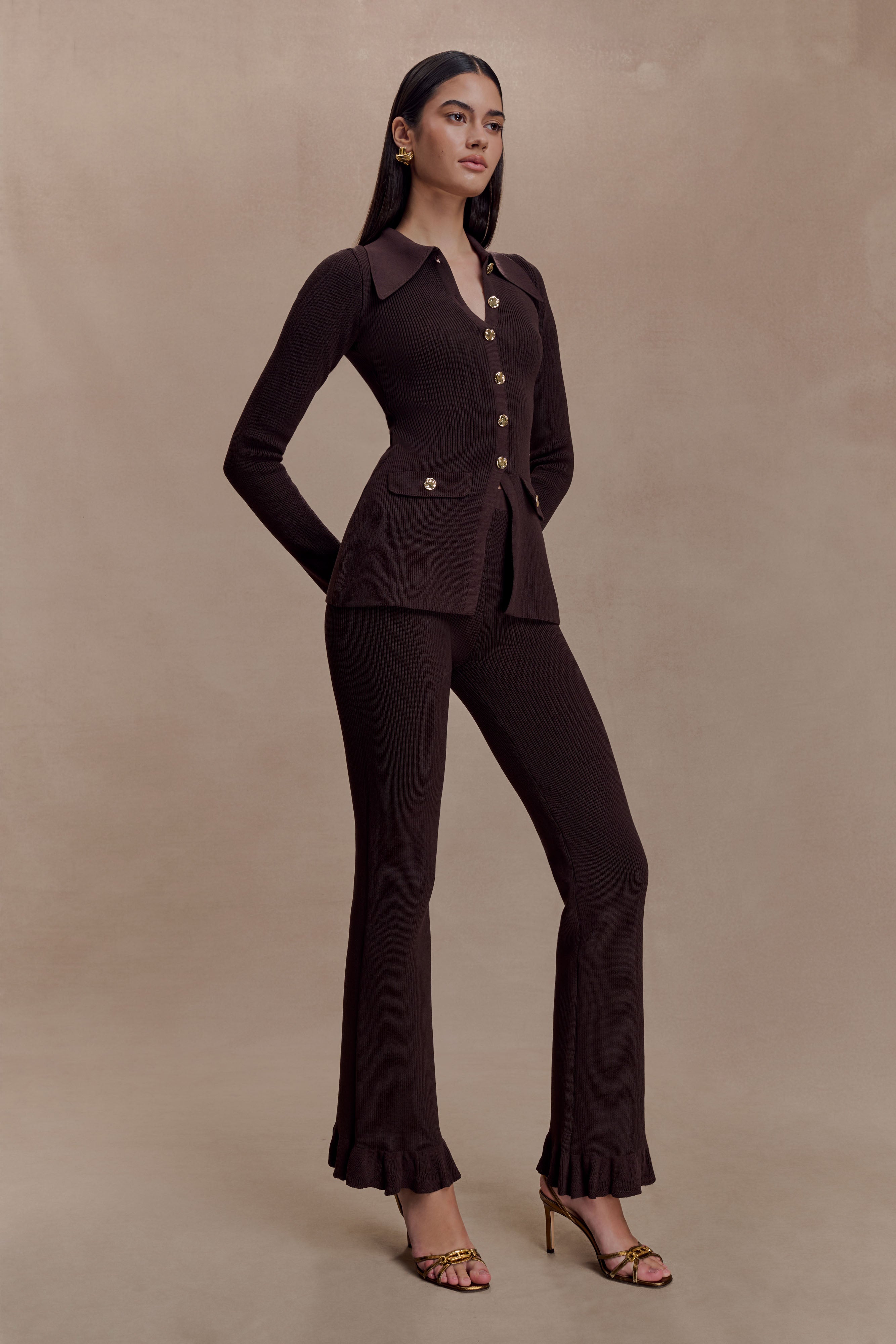 Suzie Ribbed Long Sleeve Longline Top - Chocolate