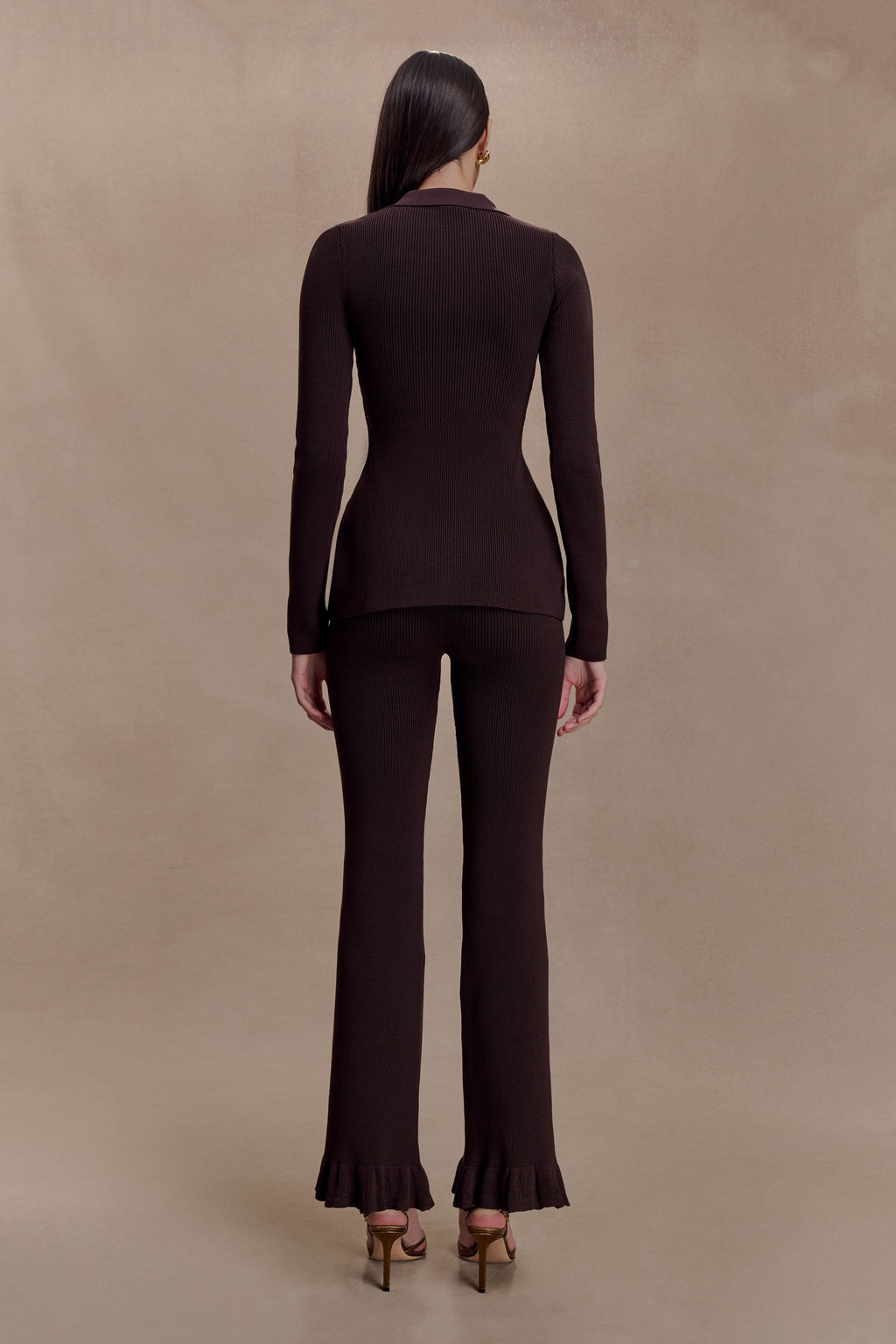 Suzie Ribbed Long Sleeve Longline Top - Chocolate