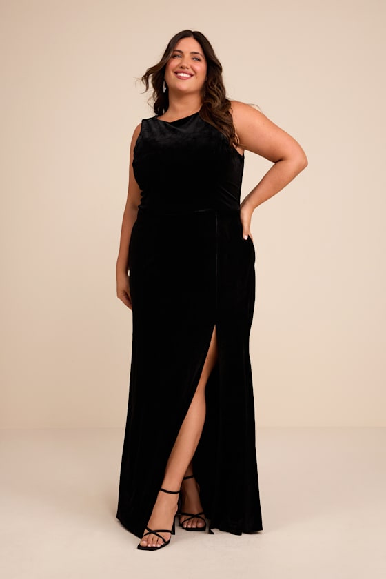 Ravishing Poise Black Velvet Cowl Back Sleeveless Maxi Dress