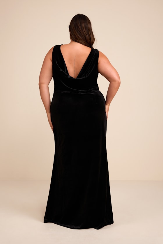 Ravishing Poise Black Velvet Cowl Back Sleeveless Maxi Dress
